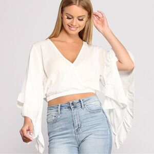 Windsor White Bell Sleeve Crop Blouse